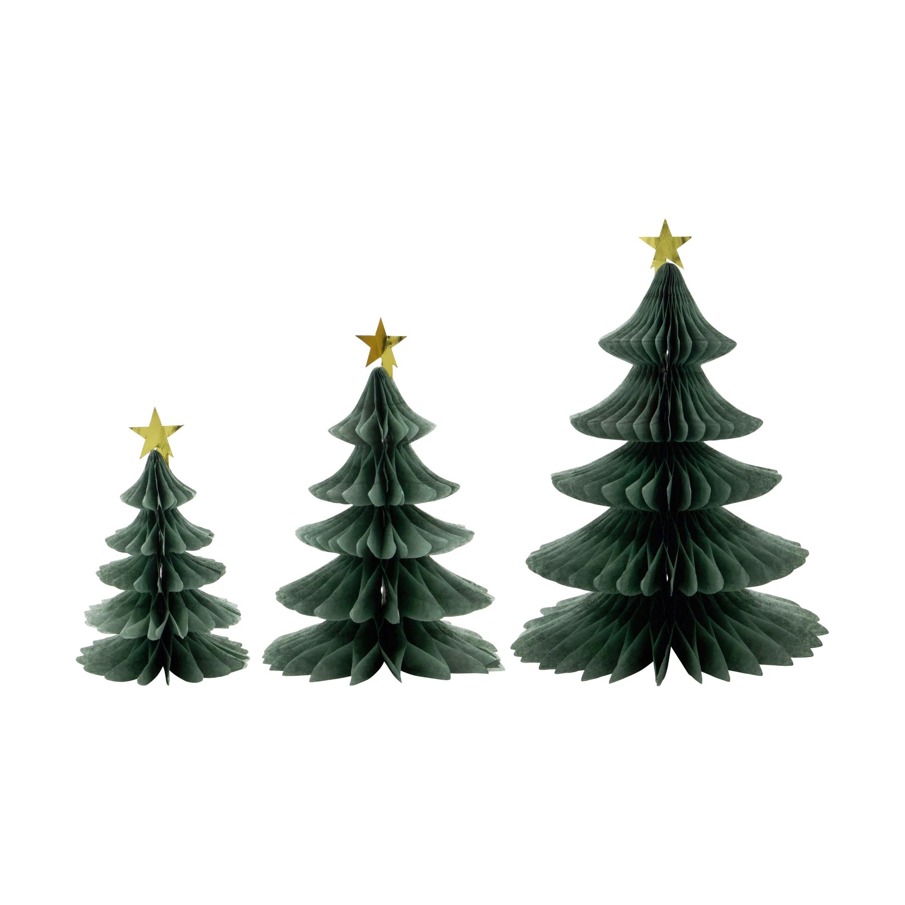 House Doctor set of 3 green paper fold out tree shaped decorations on a white background