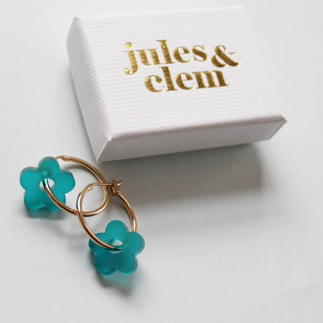 Jules & Clem Colourful Flower Hoop Earrings in Perspex & Gold Plate - Lifestory
