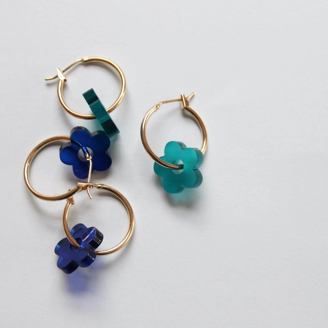 Jules & Clem Colourful Flower Hoop Earrings in Perspex & Gold Plate - Lifestory