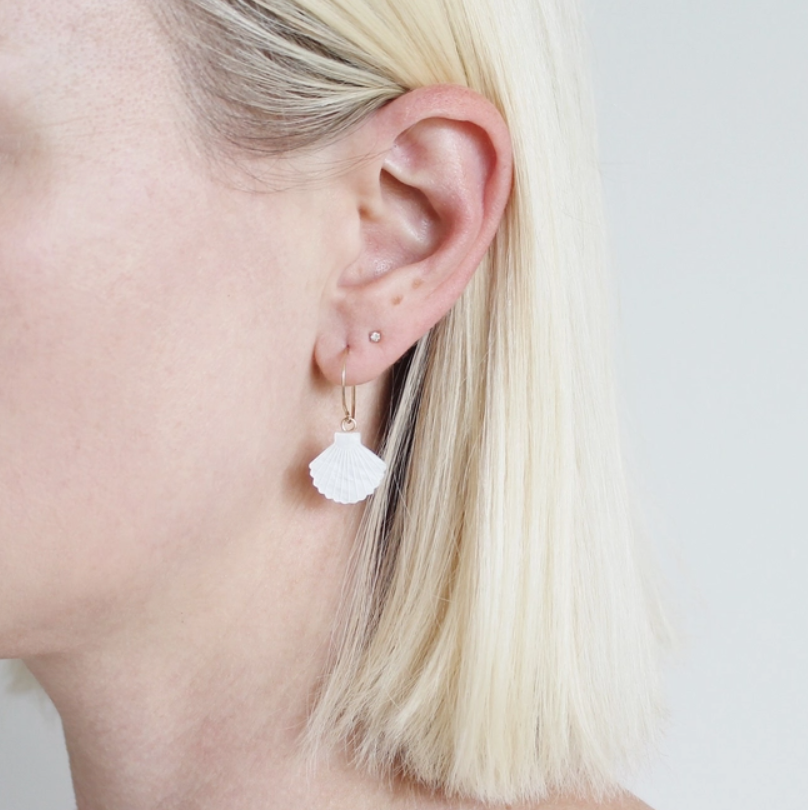 Scallop Shell Drop Earrings | White | Perspex | by Jules & Clem - Lifestory