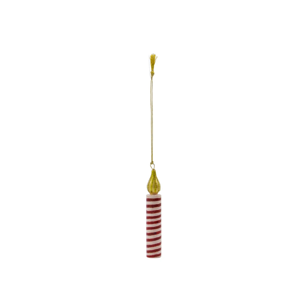 House Doctor red striped Wooden Candle Hanging Ornament against a white background