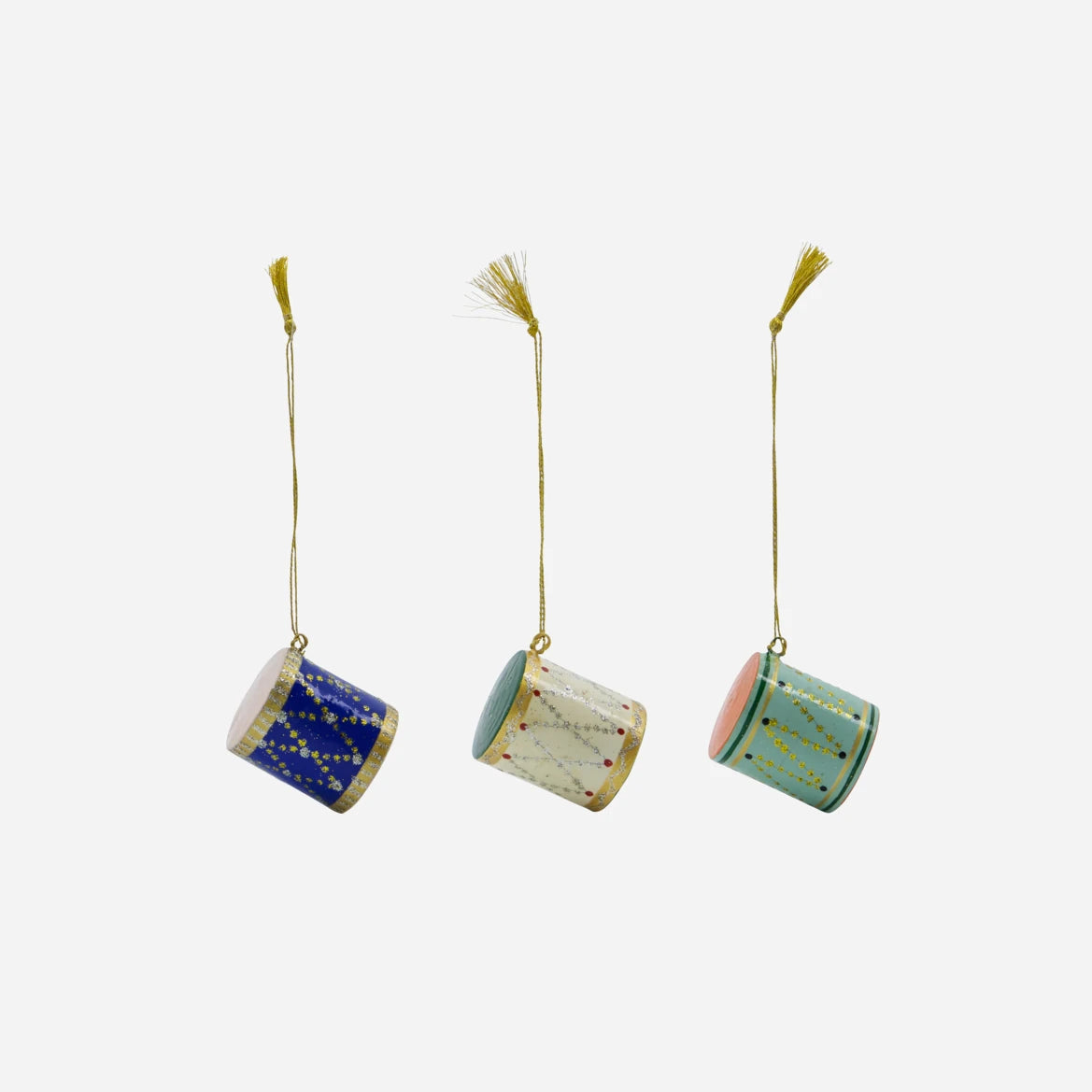 House Doctor Set of 3 Wooden Drum Hanging Ornaments against a white background

