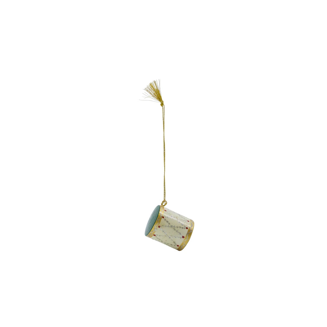 House Doctor white and gold Wooden Drum Hanging Ornament