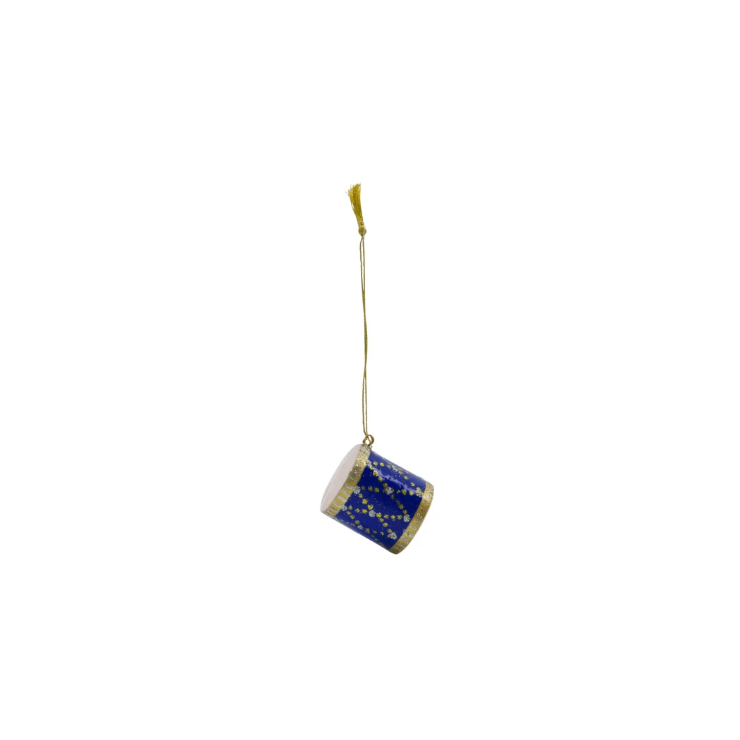 House Doctor blue and gold Wooden Drum Hanging Ornament