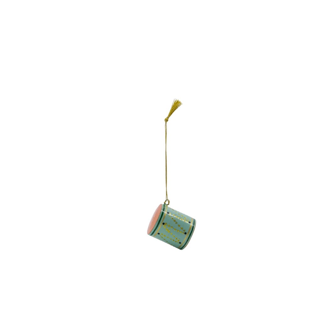 House Doctor green and gold Wooden Drum Hanging Ornament