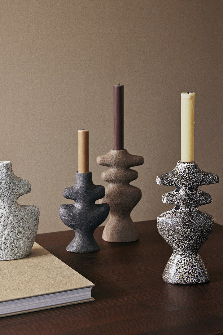 Yara Candle Holder - Large | Brown Spot | Stoneware | by ferm Living - Lifestory