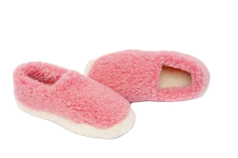 Yoko Wool Full Slippers in Pink and Natural Merino Wool