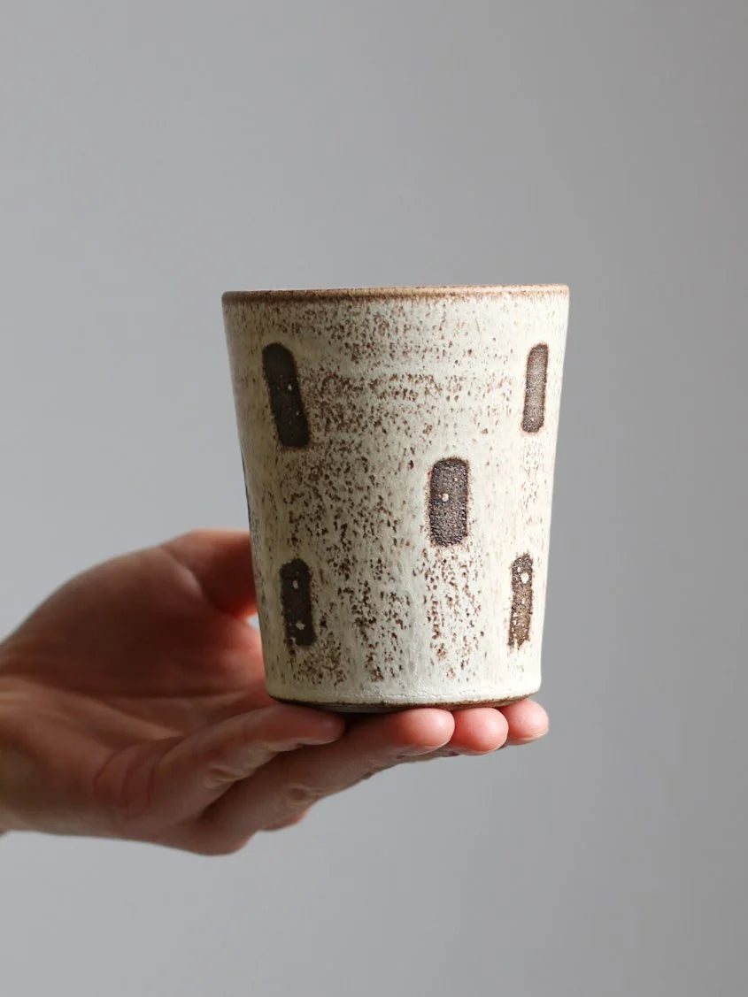 Patterned Beaker Mug in Dashes | Hand Thrown | by Aku Ceramics