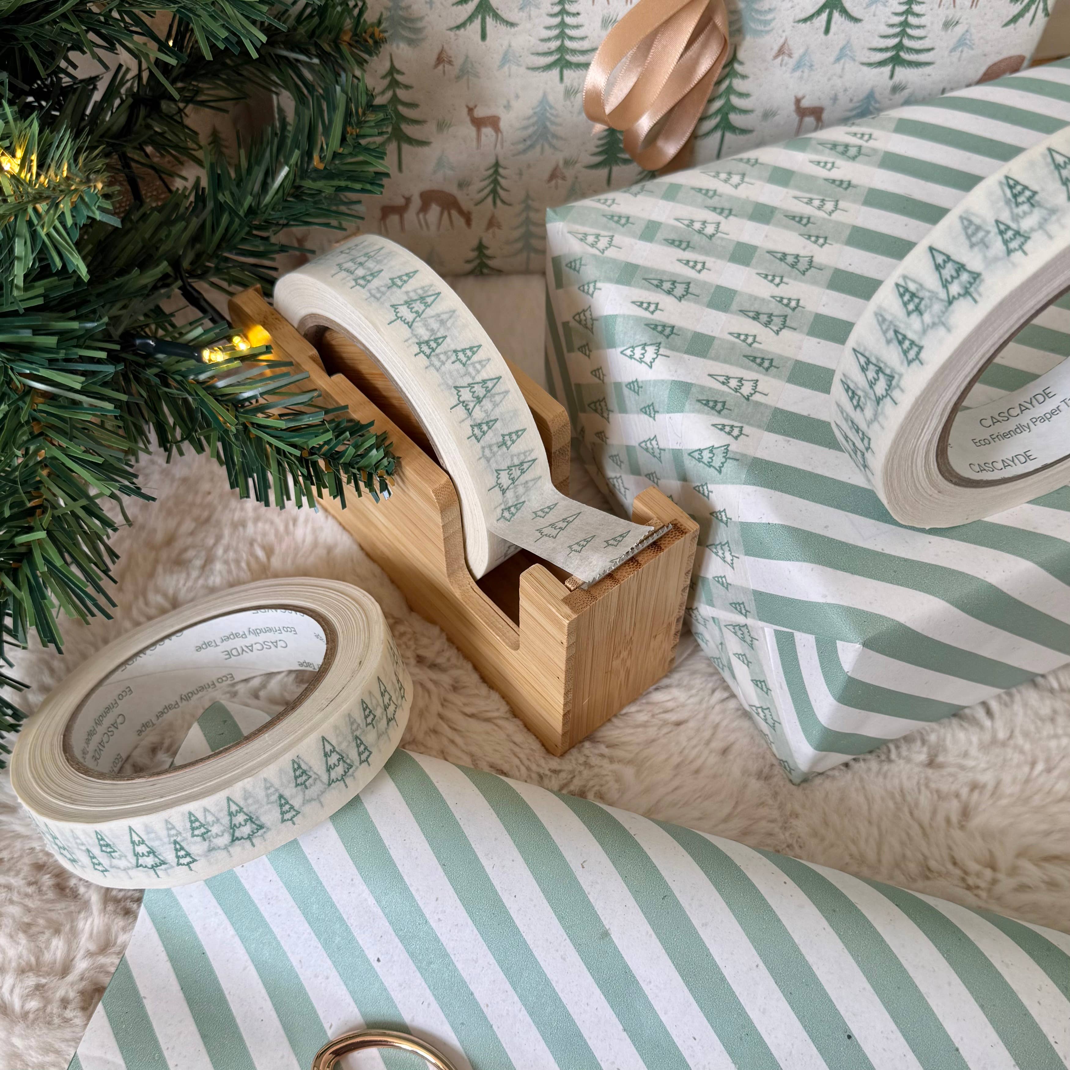 Green Christmas Tree on White Paper Tape - 50m