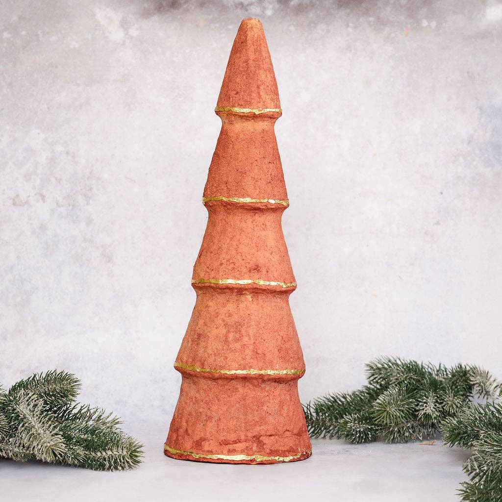 Large Terracotta Cotton Mâché Christmas Tree Standing Decoration