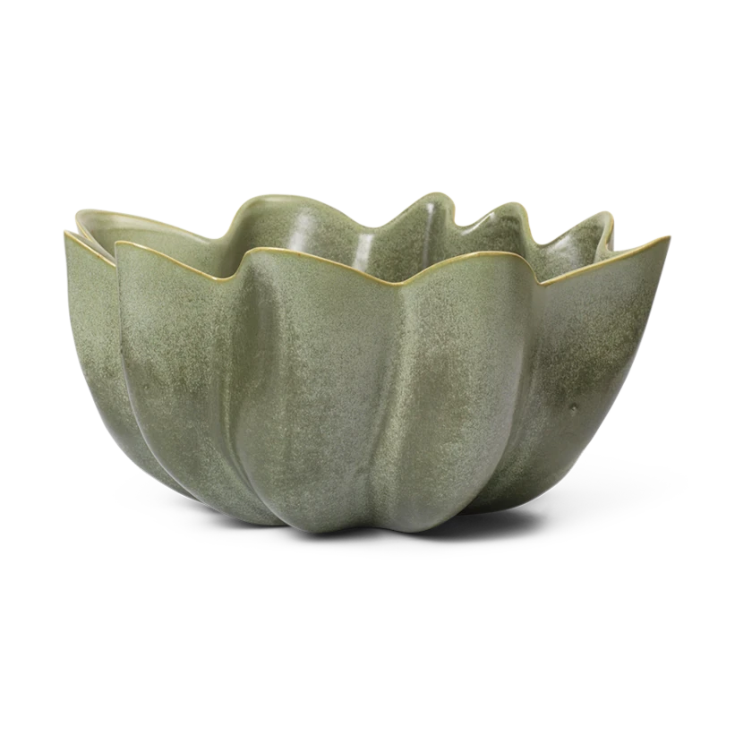 Ferm Living 22cm Nium Bowl in Dark Sage Glazed Stoneware - Lifestory