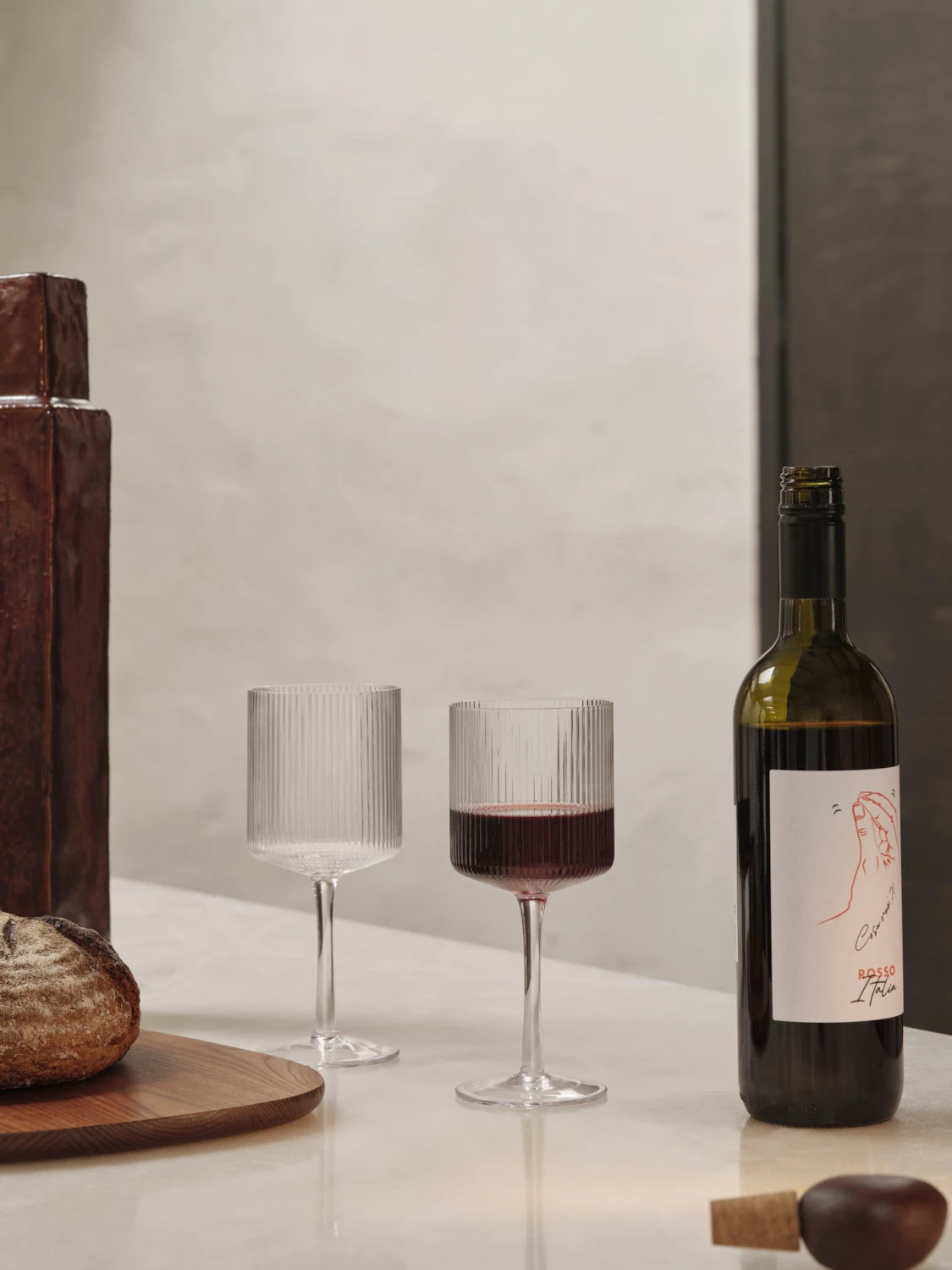 ferm Living Set of 2 Ripple Red Wine Glasses in Clear Glass | Lifestory