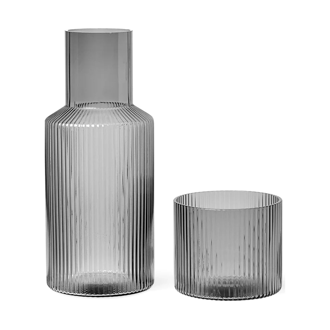 ferm Living Smoked Grey Ripple Carafe & Glass Set - Lifestory