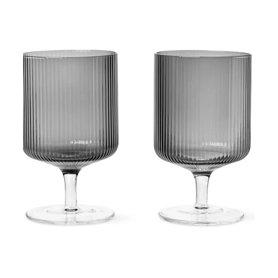 ferm Living Ripple Wine Glass | Smoked Grey | Set of 2 - Lifestory