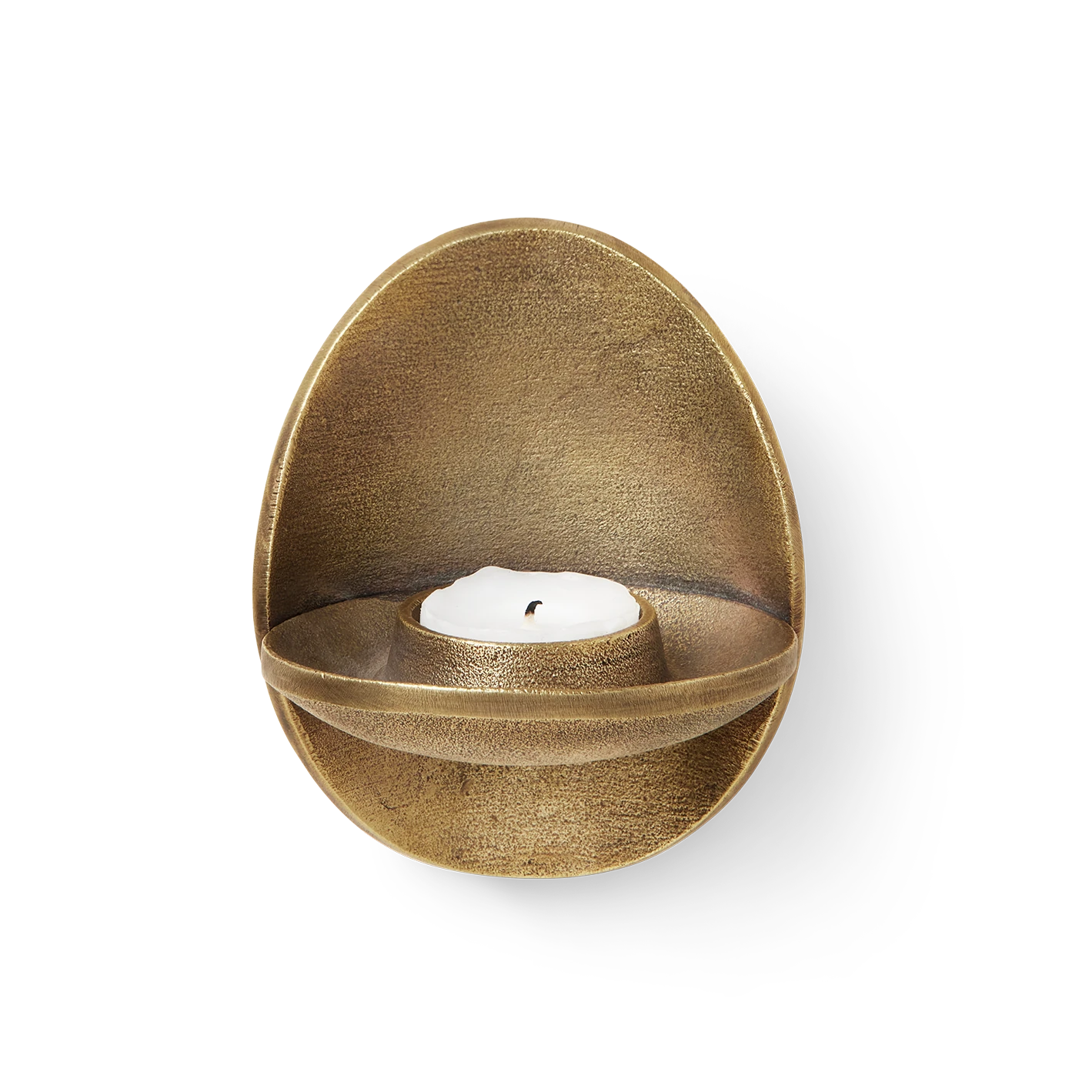 Ferm Living Agapé Wall Tealight Candle Holder Sconce in brass finish with unlit candle