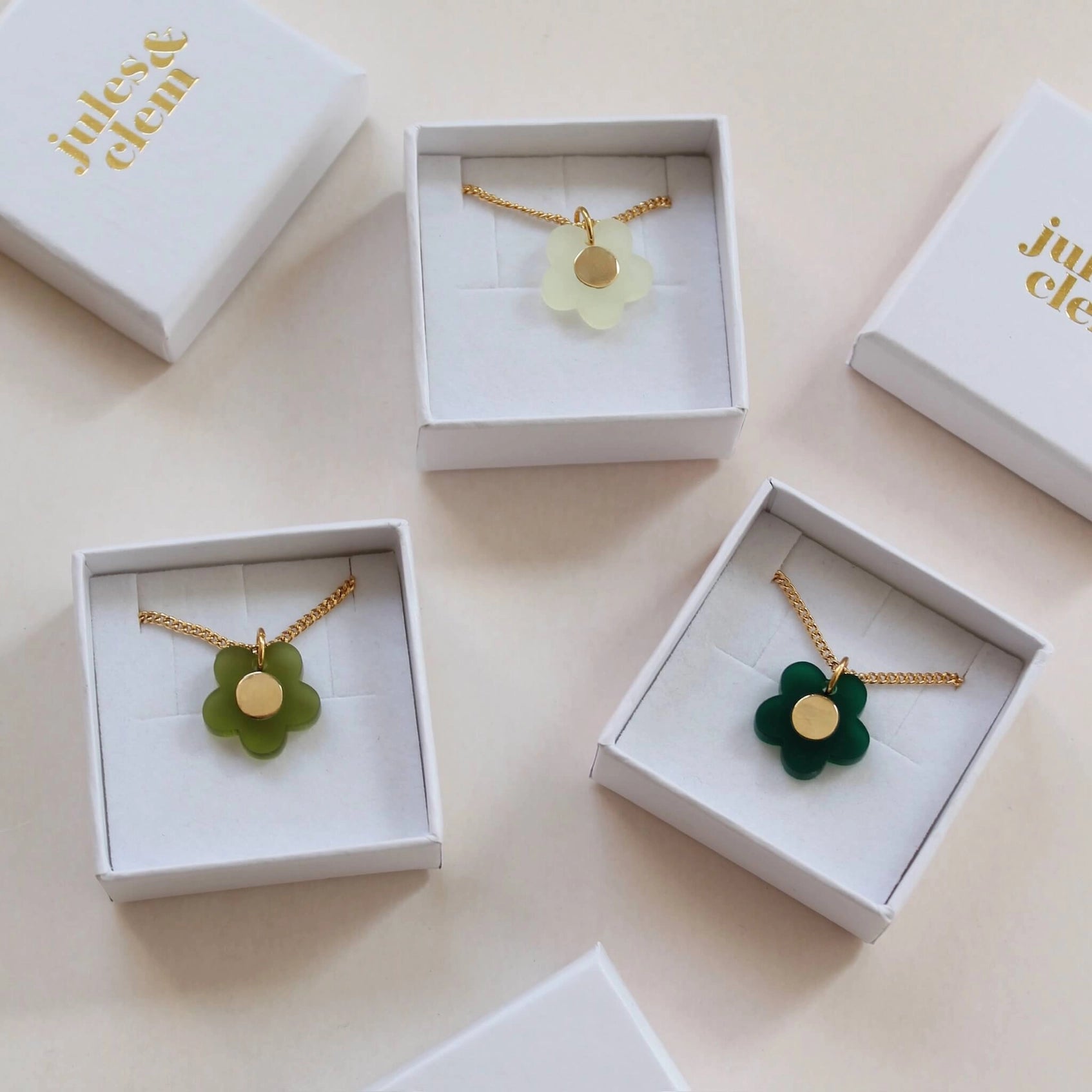 Jules & Clem Colourful Flower Pendant with Brass Inlay, Perspex & Gold Plate - Lifestory