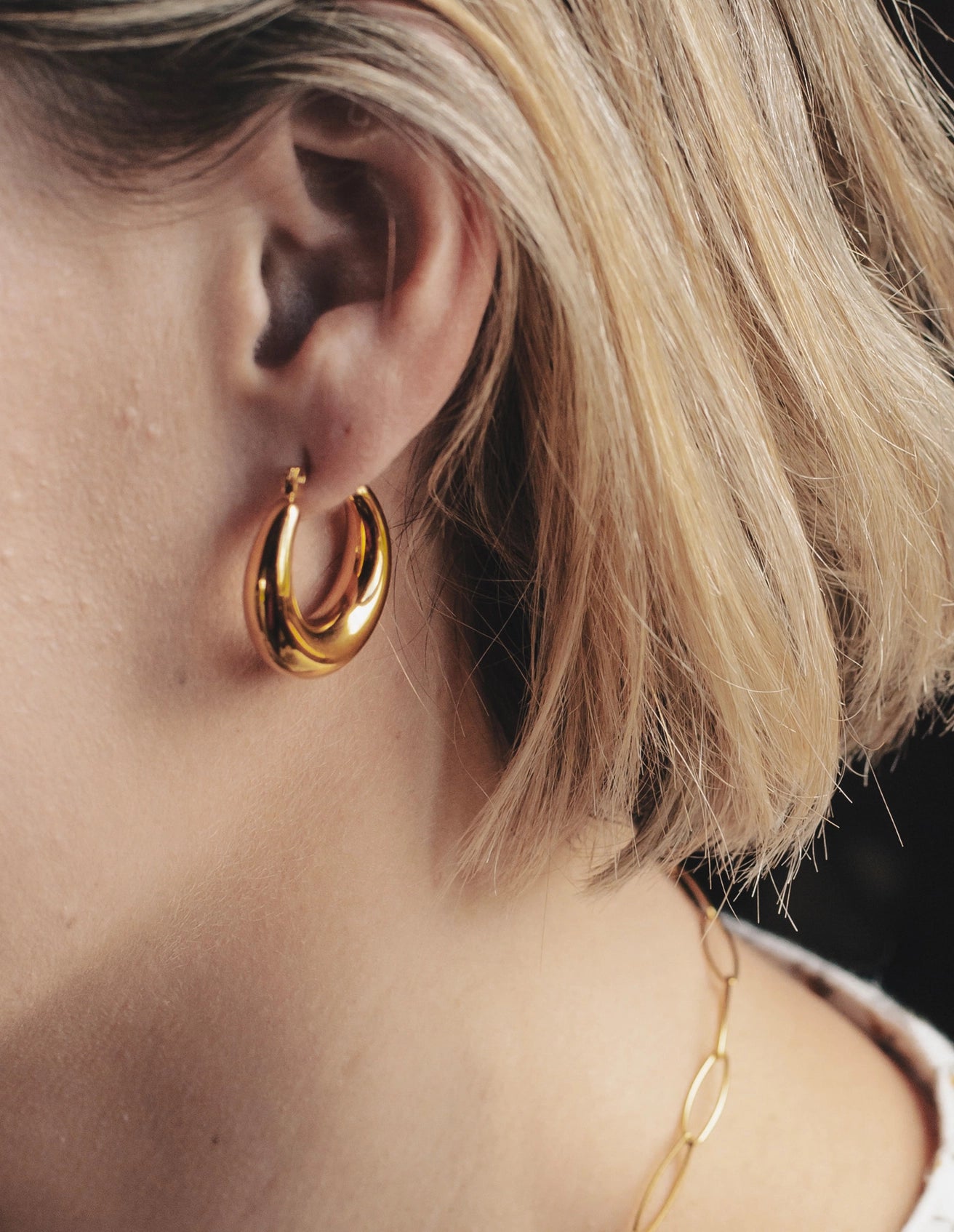 Round Crescent Hoop Earrings - Water Resistant Gold Plating by Nordic Muse