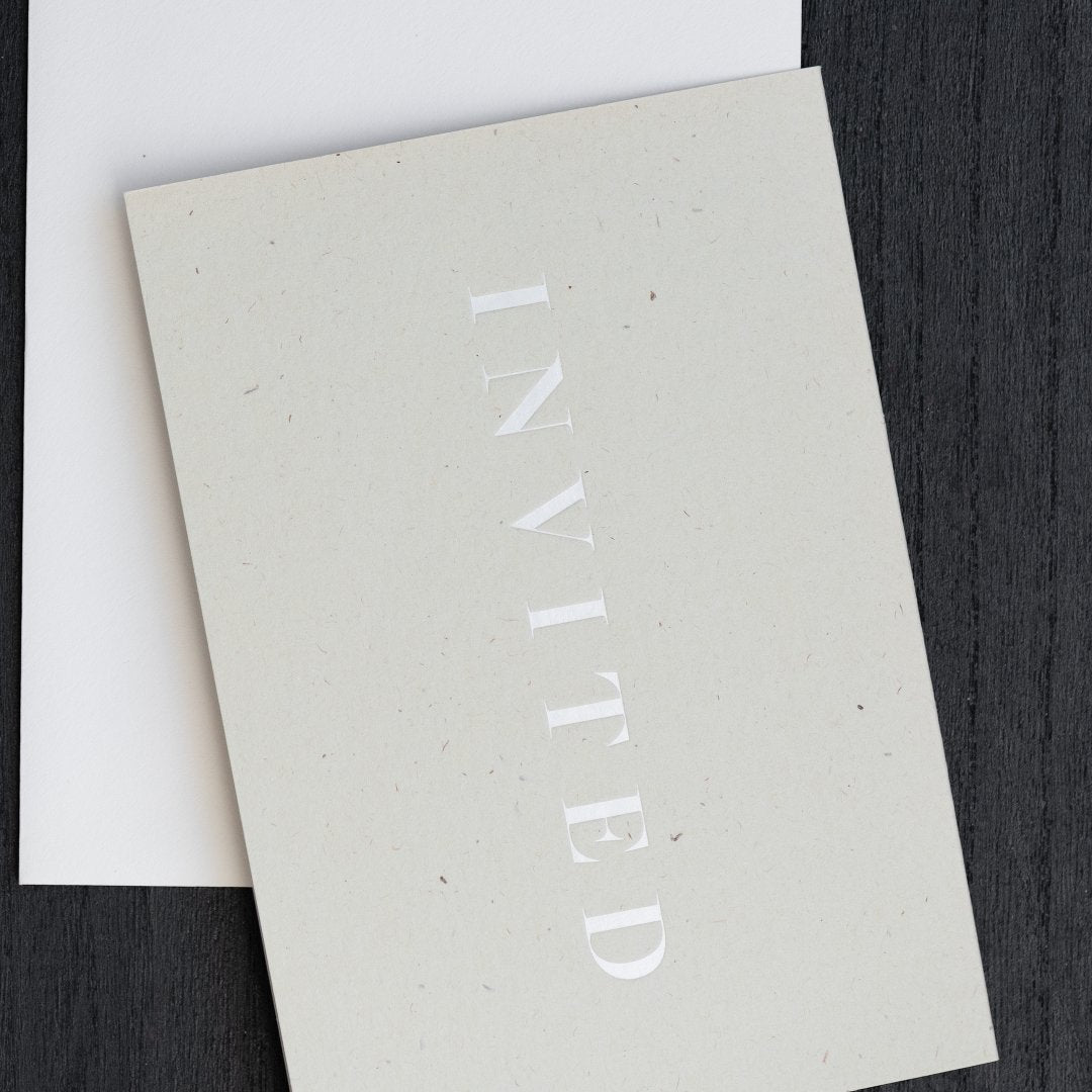 Invited Card | White on Beige | Conscious Collection by Ola - Lifestory