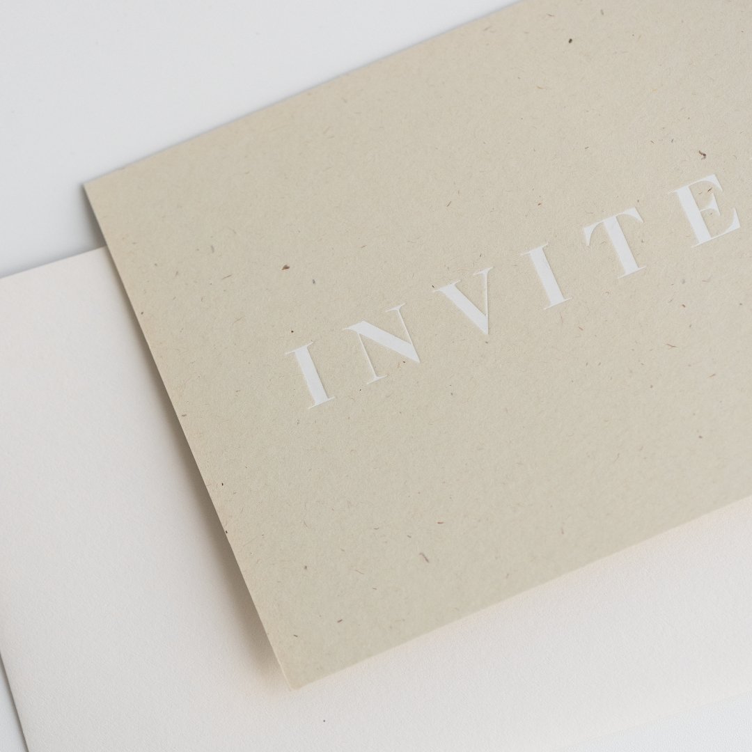 Invited Card | White on Beige | Conscious Collection by Ola - Lifestory