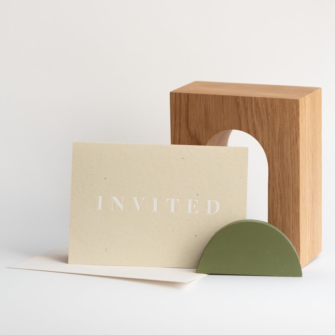 Invited Card | White on Beige | Conscious Collection by Ola - Lifestory
