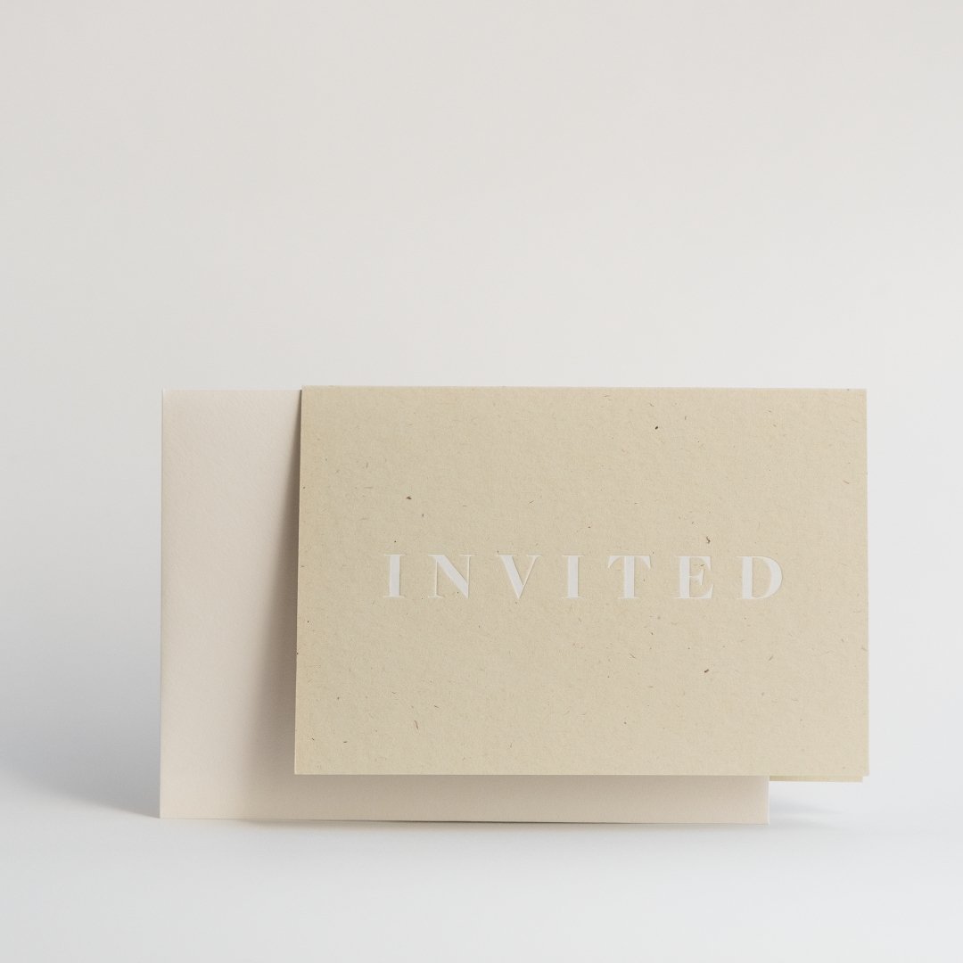 Invited Card | White on Beige | Conscious Collection by Ola - Lifestory