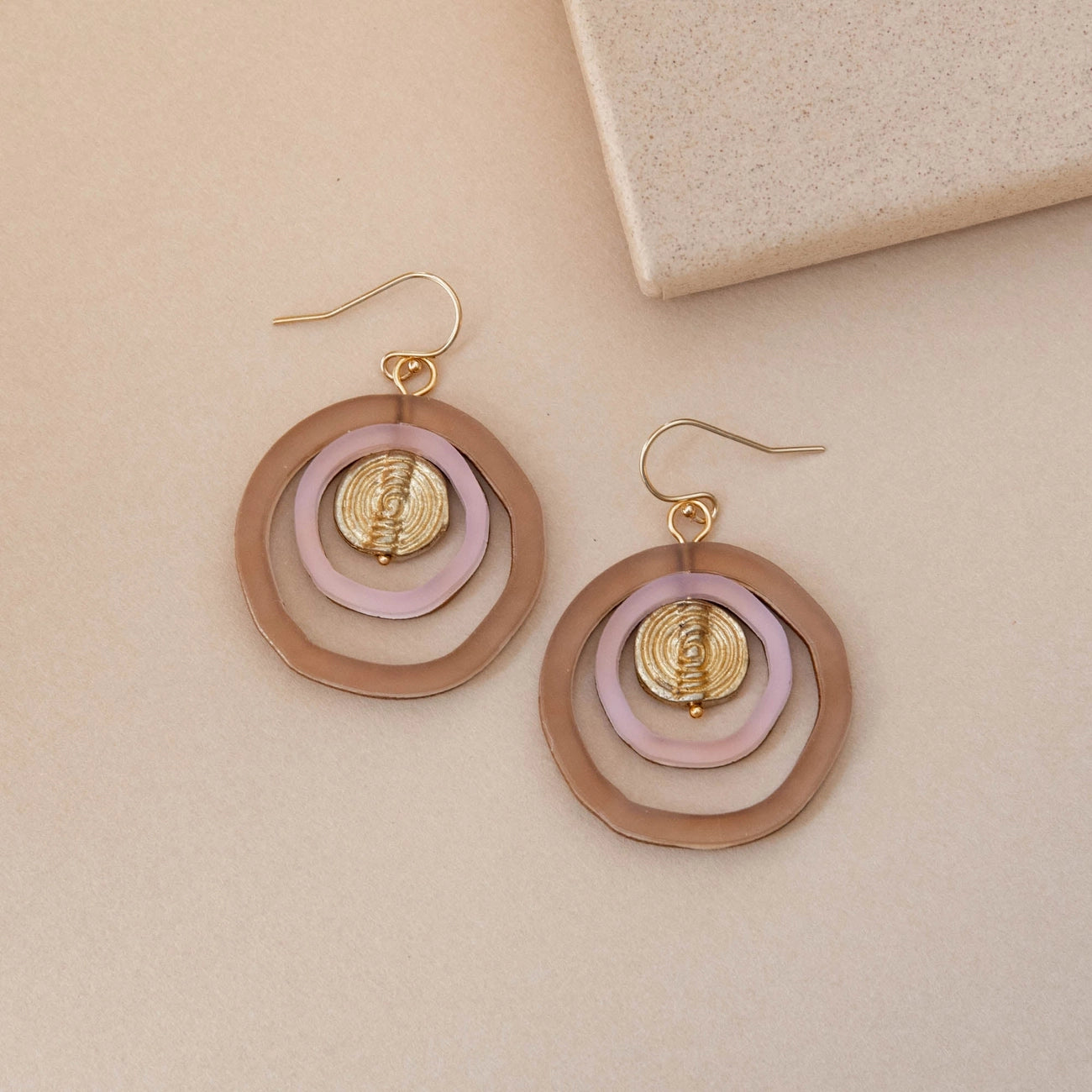 Circle of Life Earrings in Acrylic & Wood | Lilac & Caramel by Pepper You