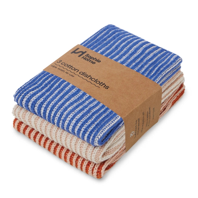 Sophie Home Reusable Cotton Ribbed Dish Cloths - Set of 3 - Lifestory