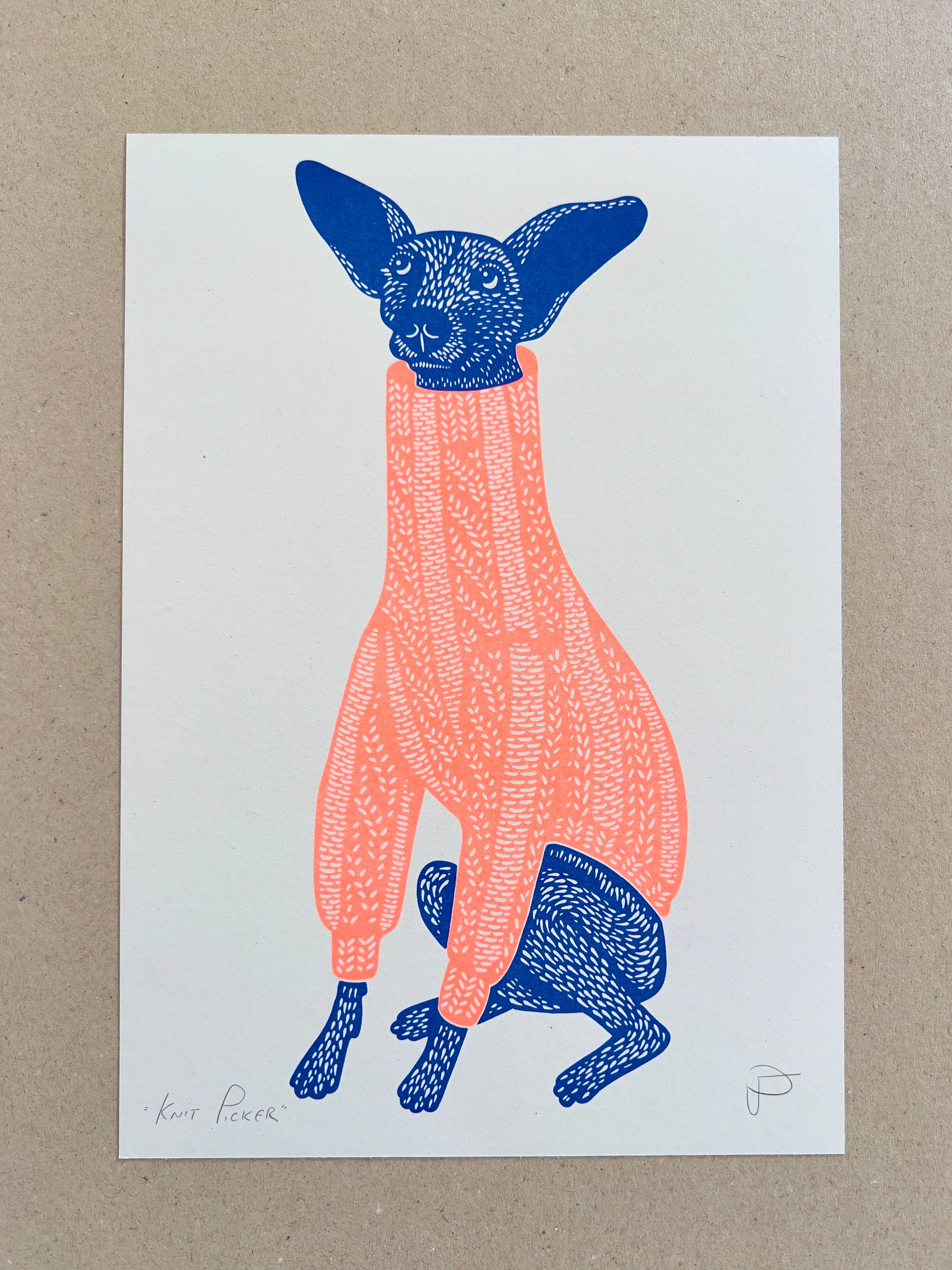 "Knit Picker" Unframed A4 Riso Print by Strangford - Lifestory