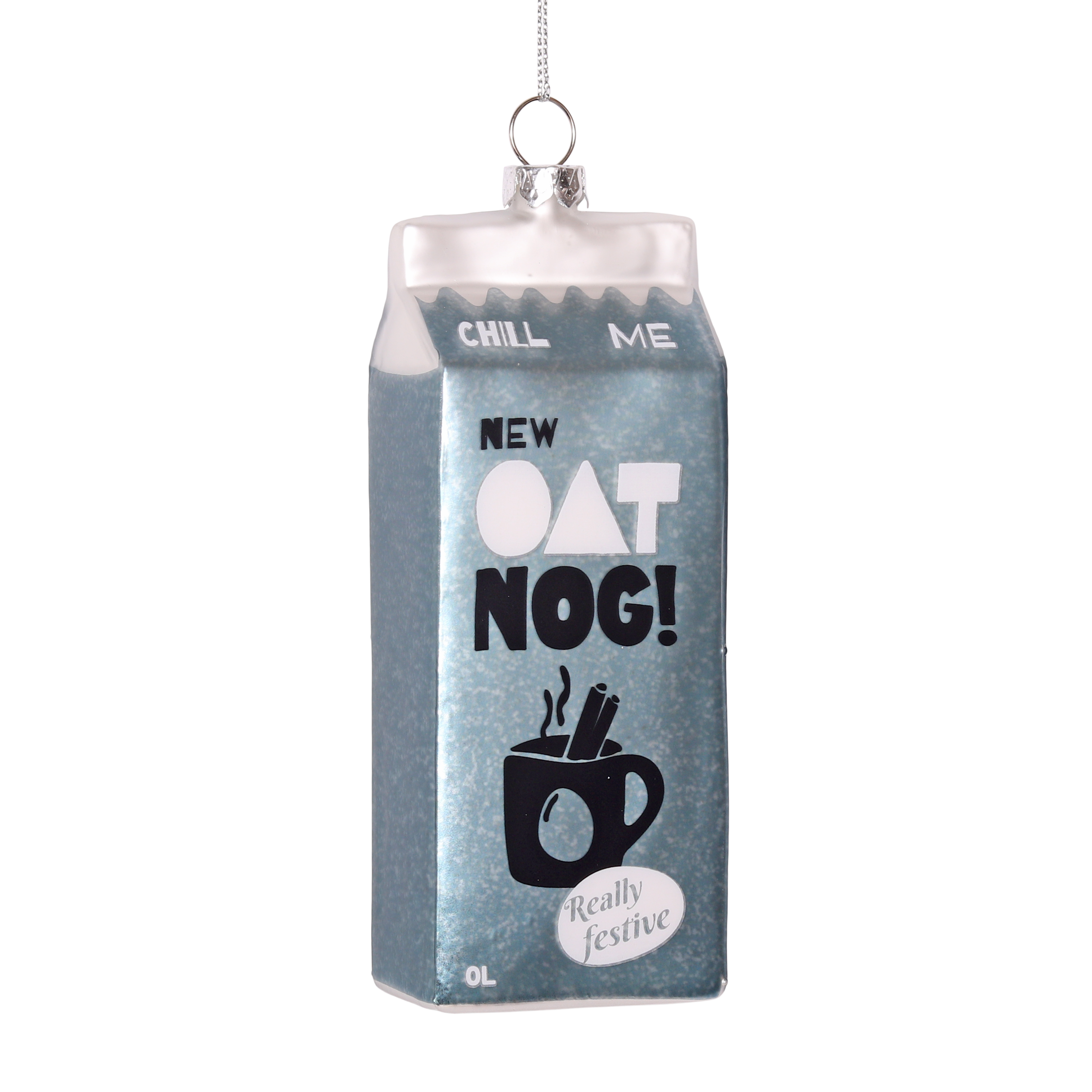 Carton of 'New Oat Nog!' with humorous text on a white background