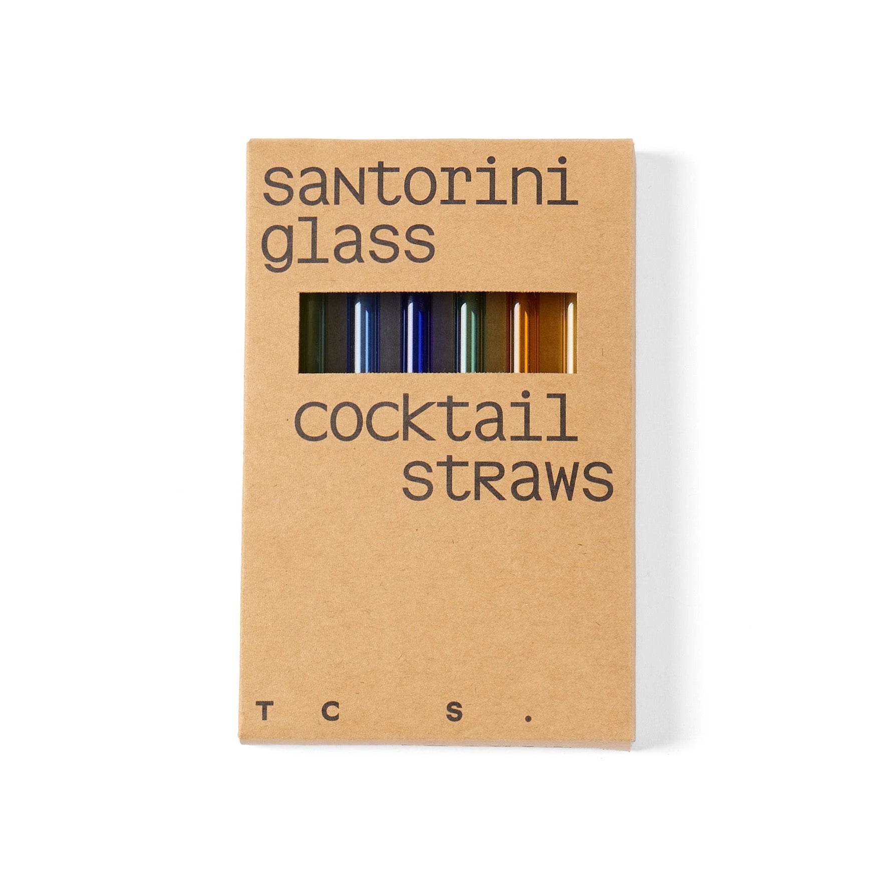 Santorini Set of 6 Glass Cocktail Straws by The Conran Shop boxed against a white background