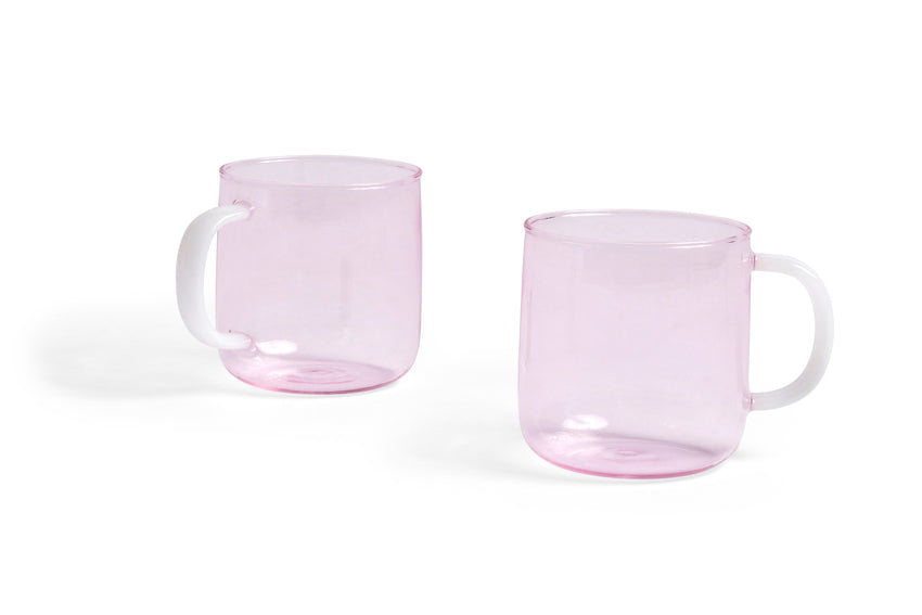 Glass Borosilicate Mugs | Set of 2 | Pink with White Handle | by HAY - Lifestory - HAY