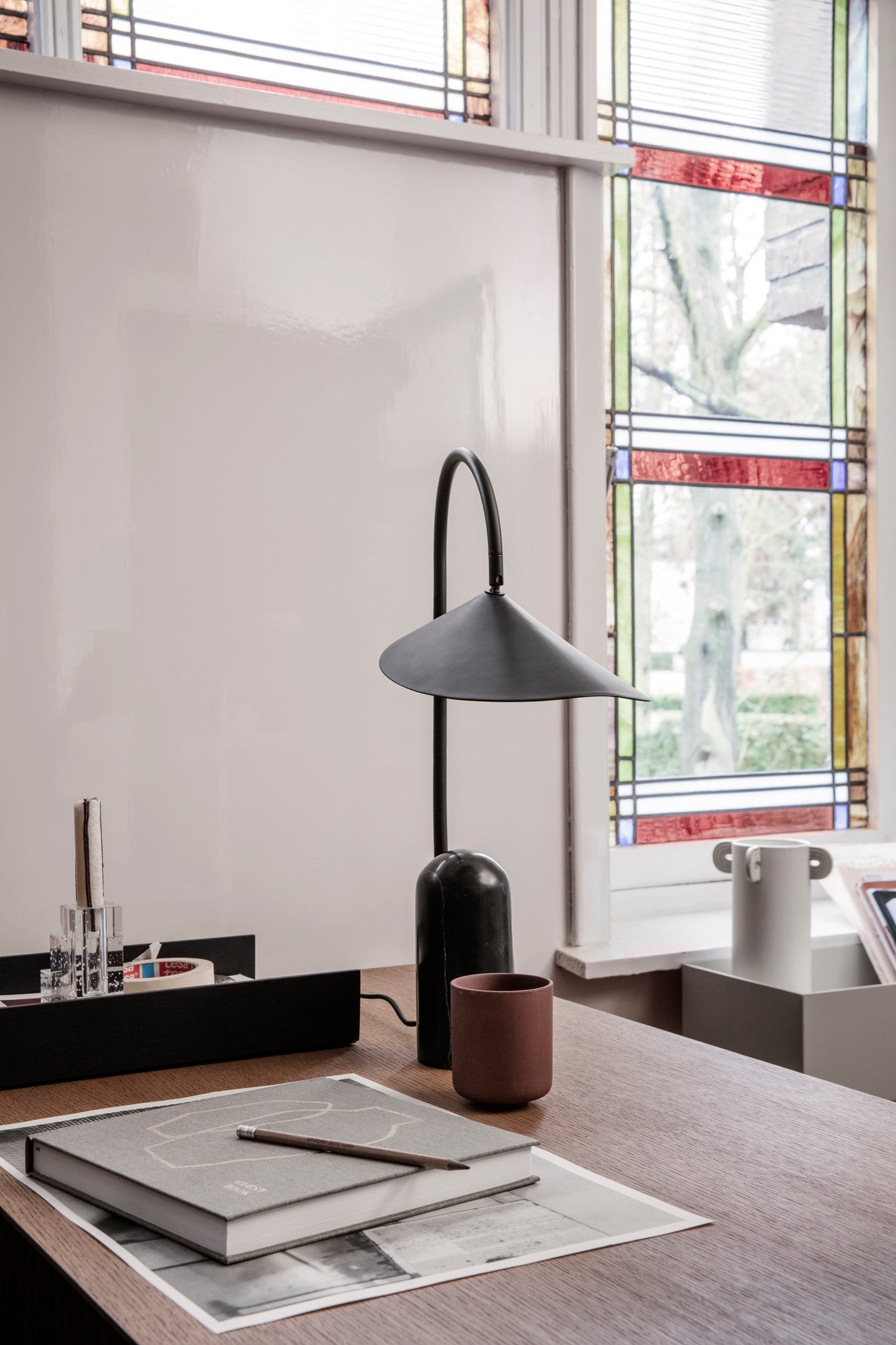 Arum Table Lamp | Black/Black Marble | by ferm Living - Lifestory