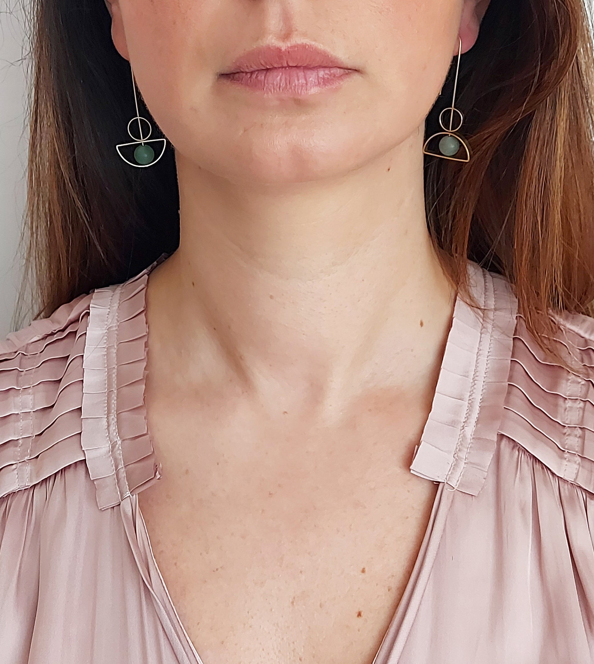 Aventurine, Arch & Circle Brass Earrings | by brass+bold - Lifestory - brass+bold