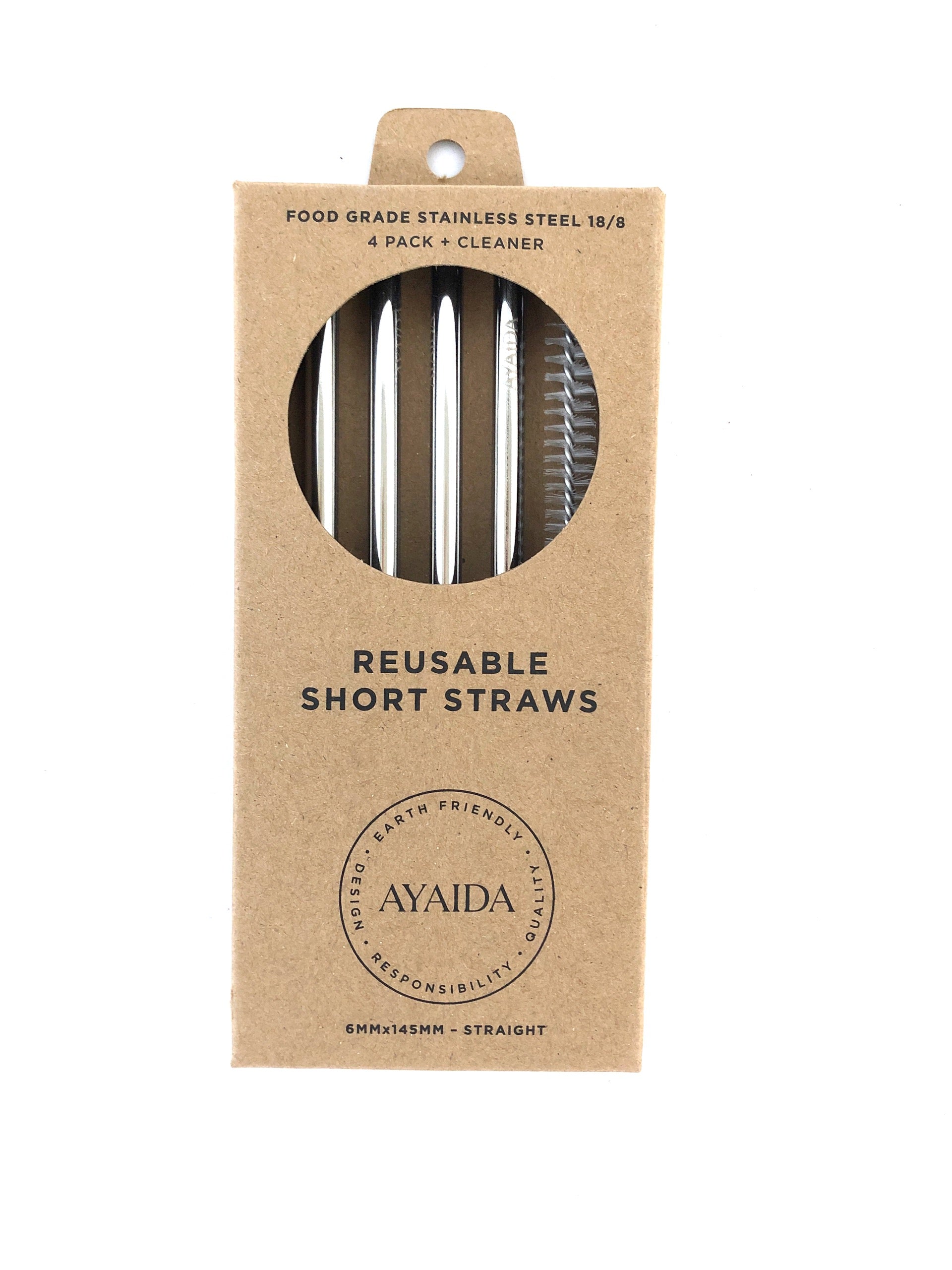 Reusable Short Drinking Straw | Set of 4 with Brush | Steel | by Aya&Ida - Lifestory - Ayaida