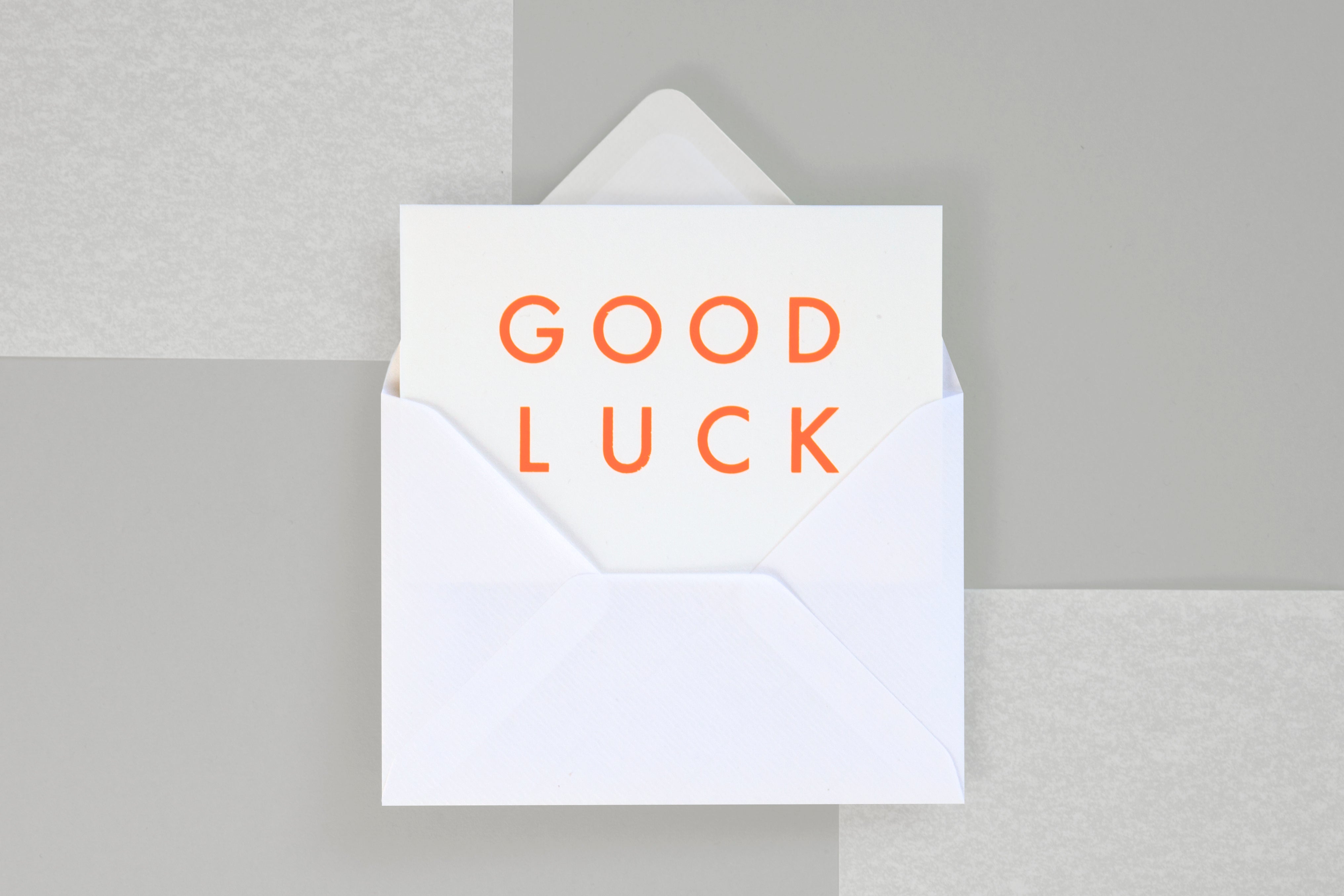Good Luck Card | Neon Orange on White | Foil Blocked | by Ola - Lifestory - ola