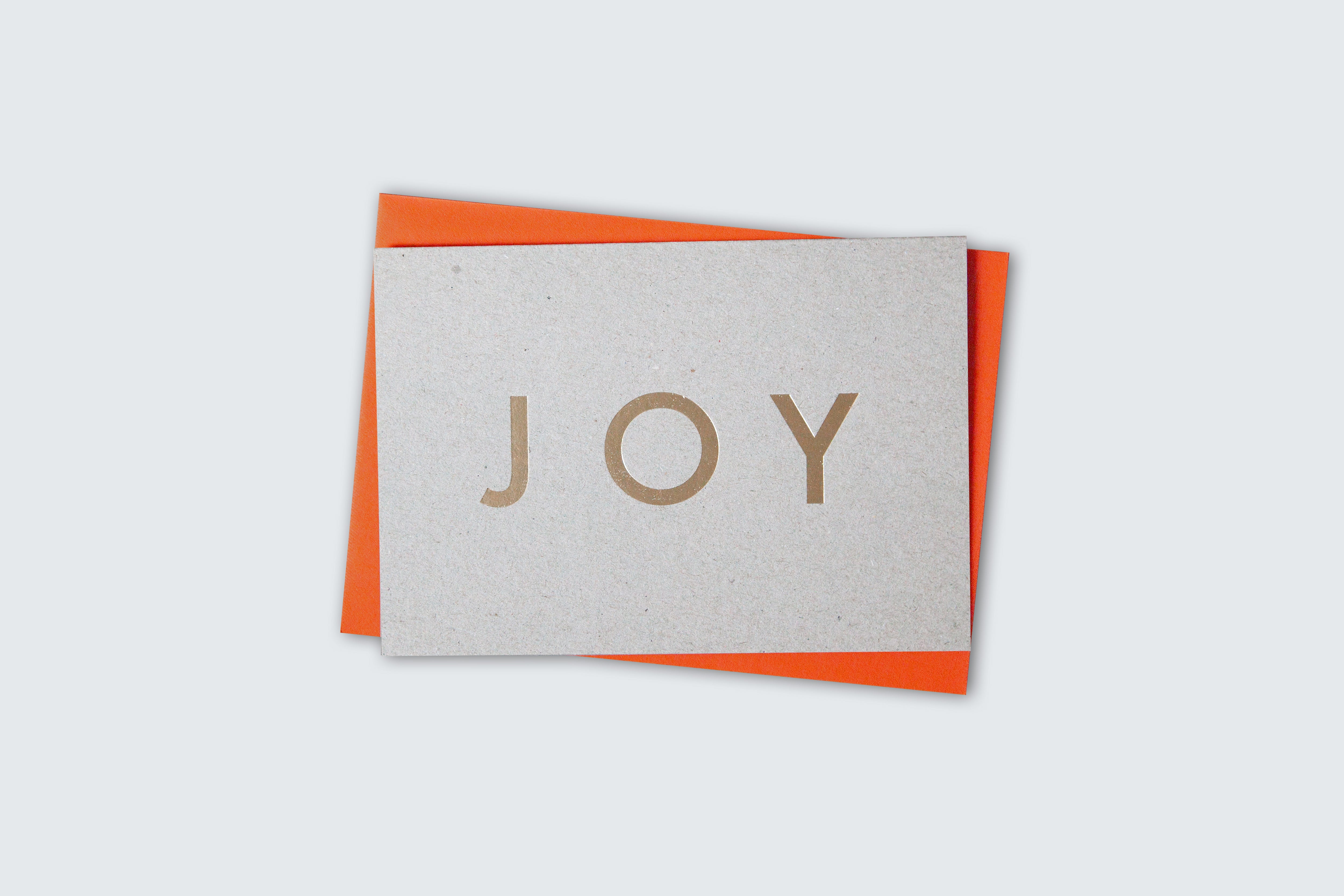Foil Blocked Joy card | Brass on Recycled Grey Paper - Lifestory - ola