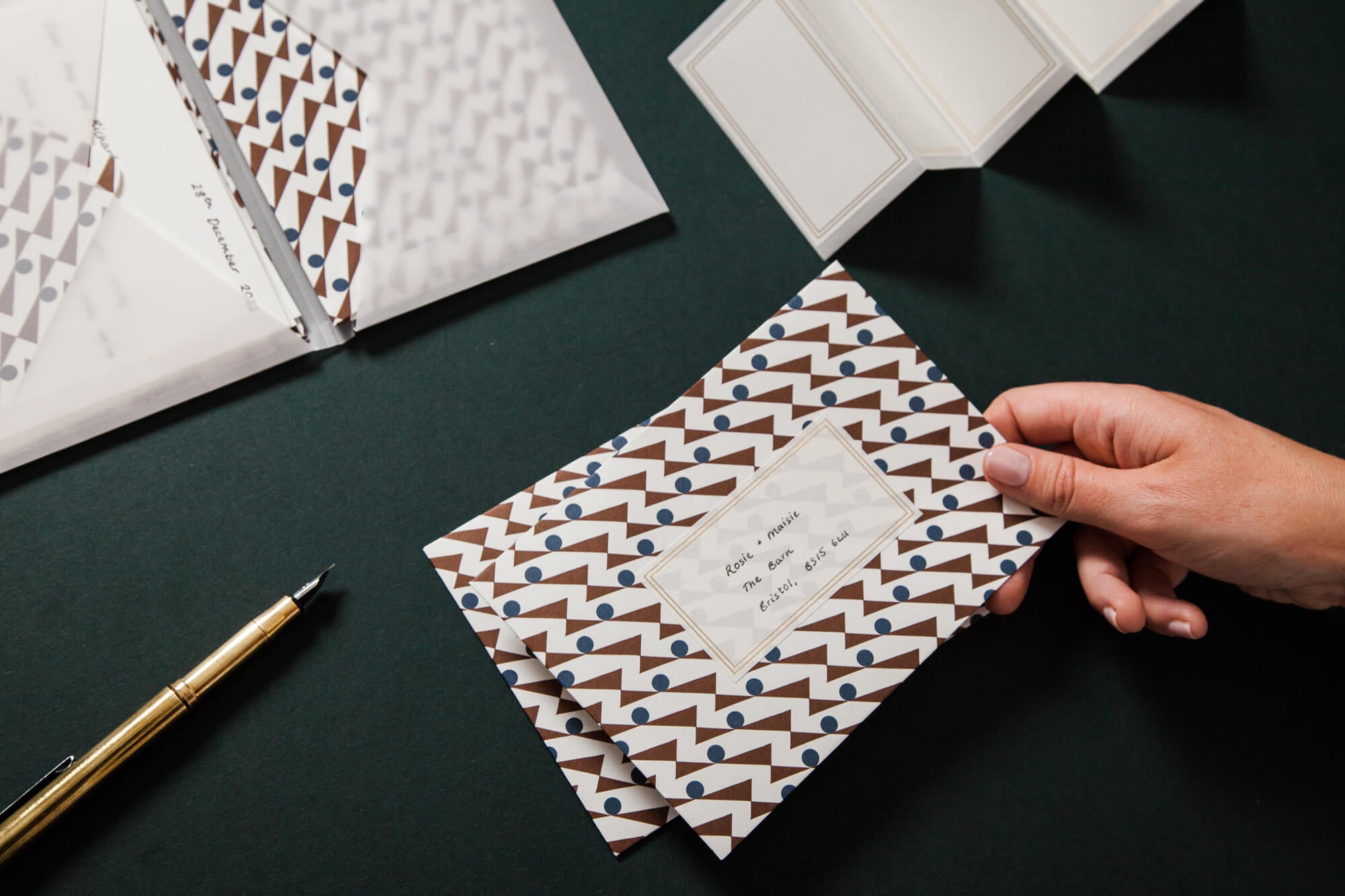 Letter Writing Set | Enid Print in Brown & Blue | by Ola - Lifestory - ola