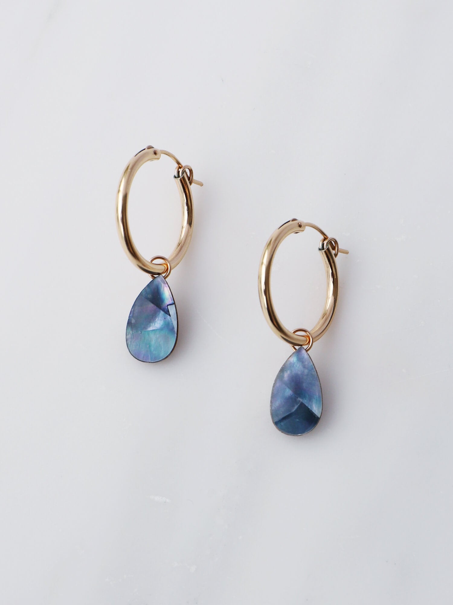 Raindrop Hoops | Blue Mother of Pearl | by Wolf & Moon - Lifestory - Wolf & Moon