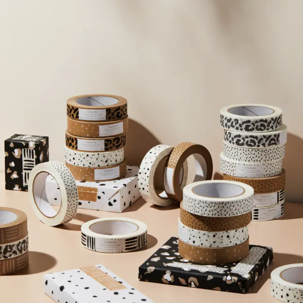Recyclable Paper Tape | Black Dotty | 25mm x 50m | by Cadeaux Paperworks - Lifestory - Cadeaux Paperworks