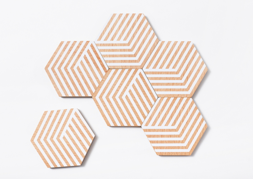 Coaster Set | Table Tiles | Black & Beige Striped | by Areaware - Lifestory - Areaware