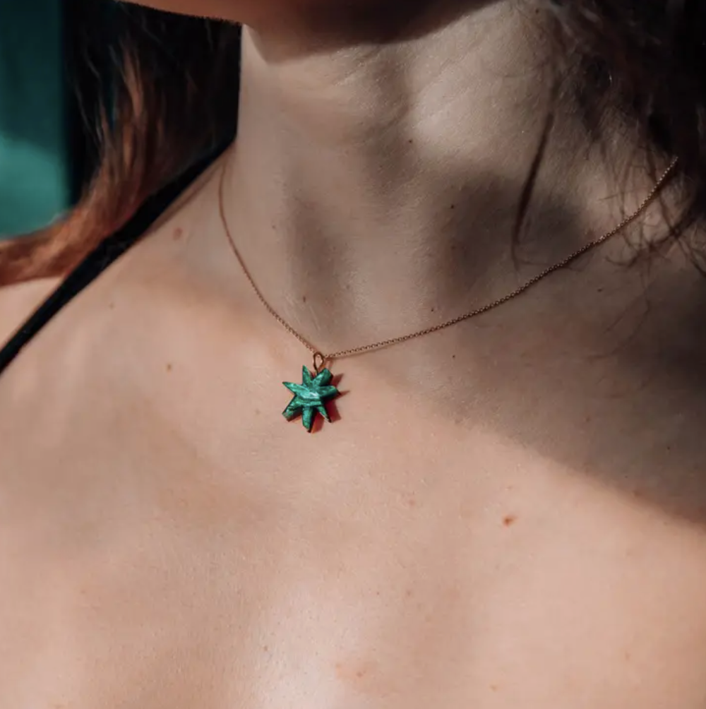 Star Necklace | Marble Teal Sparkle | Acrylic & Wood | by Pepper You - Lifestory - Pepper You