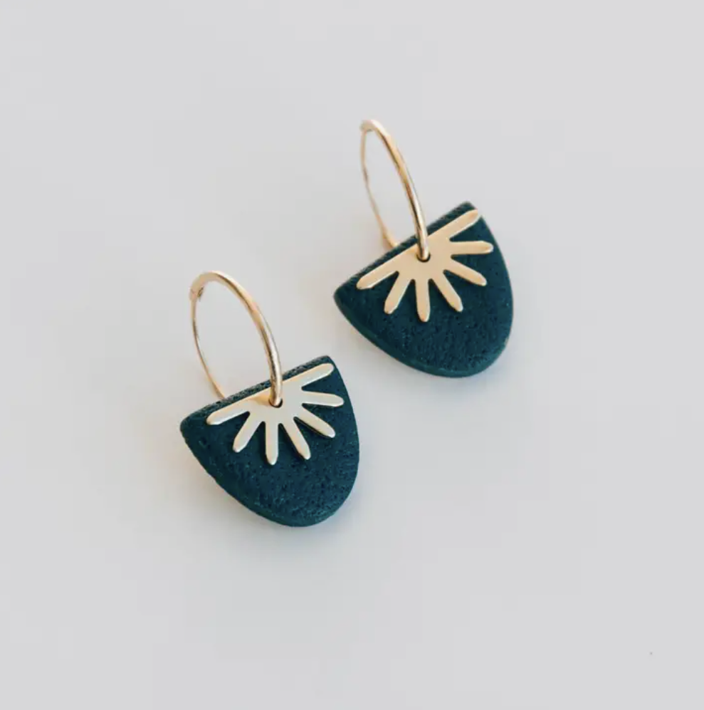 Sun Ray Hoops Earrings | Deep Teal | Polymer & Brass | by Pepper You - Lifestory - Pepper You