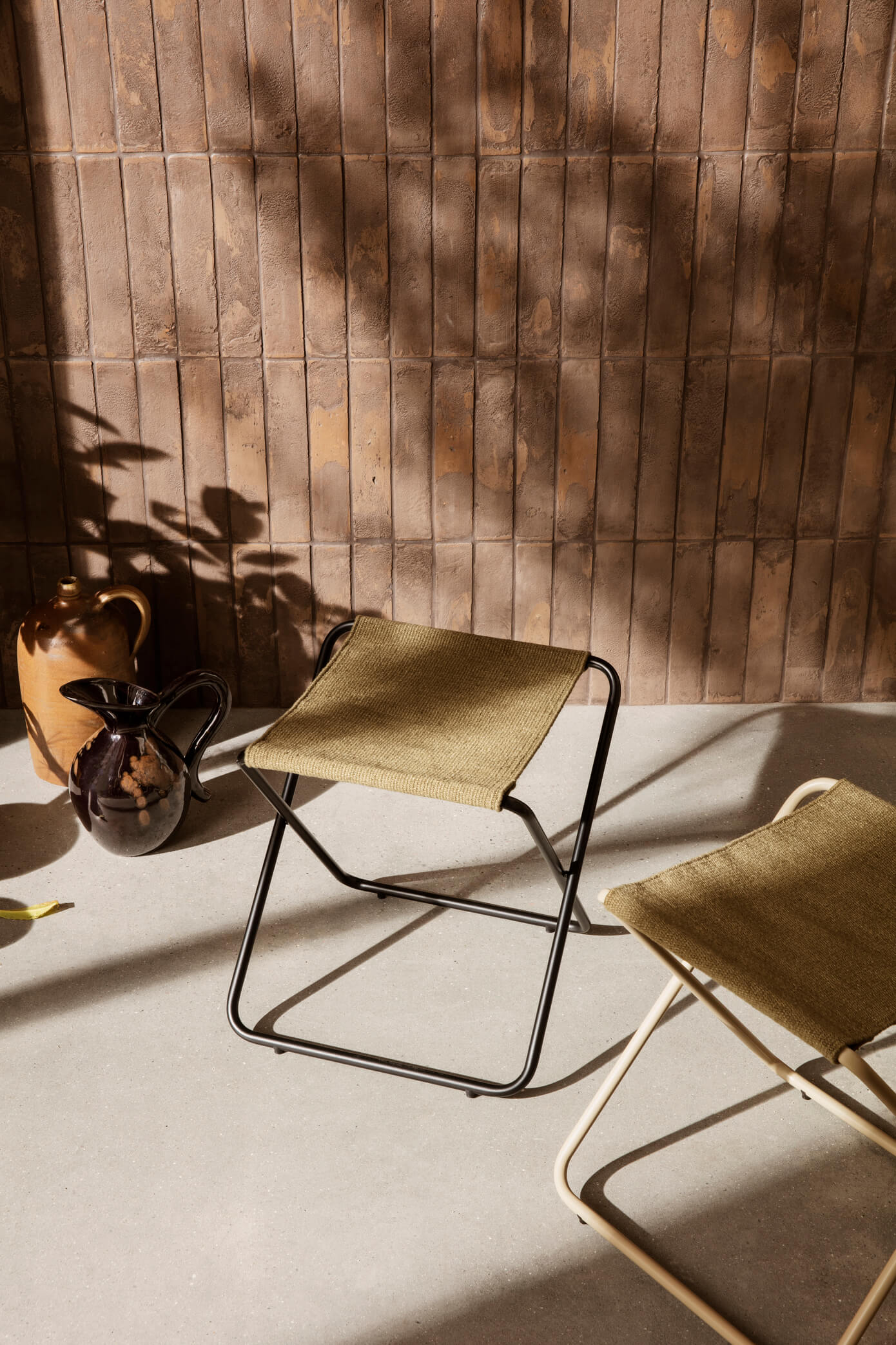 Desert Stool | Folding Black Frame + Olive Fabric | by ferm Living - Lifestory - ferm LIVING