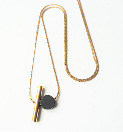 Brass Cylinder & Black Disc Necklace | by brass+bold - Lifestory - brass+bold