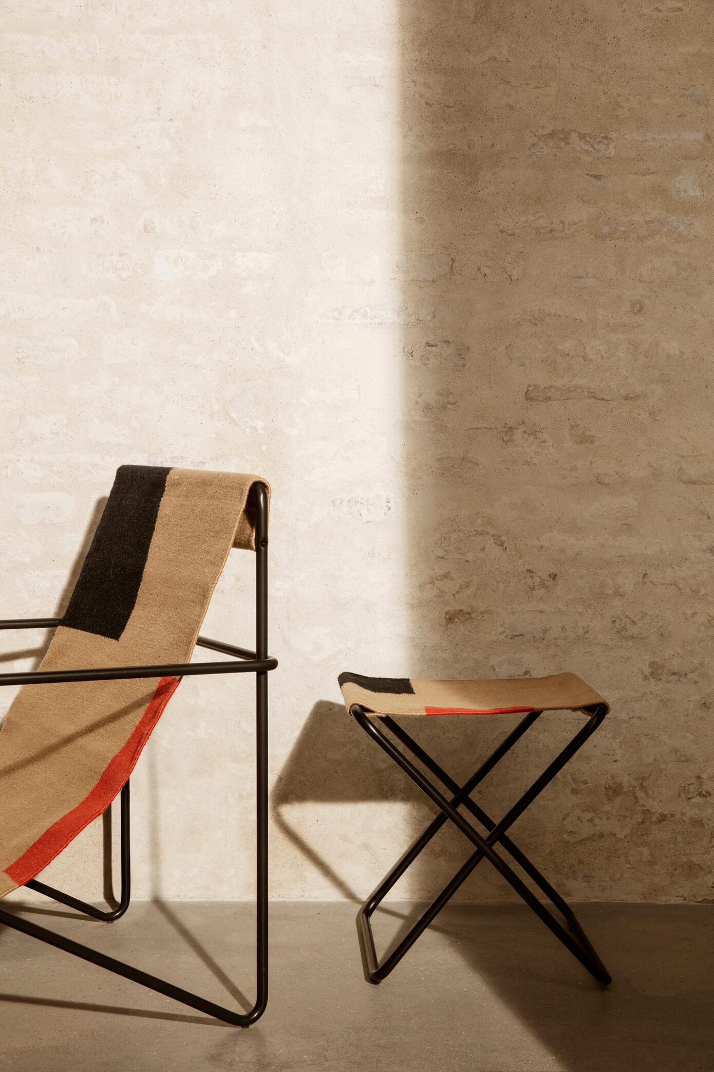 Desert Stool | Folding Black Frame + Block Fabric | by ferm Living - Lifestory - ferm LIVING