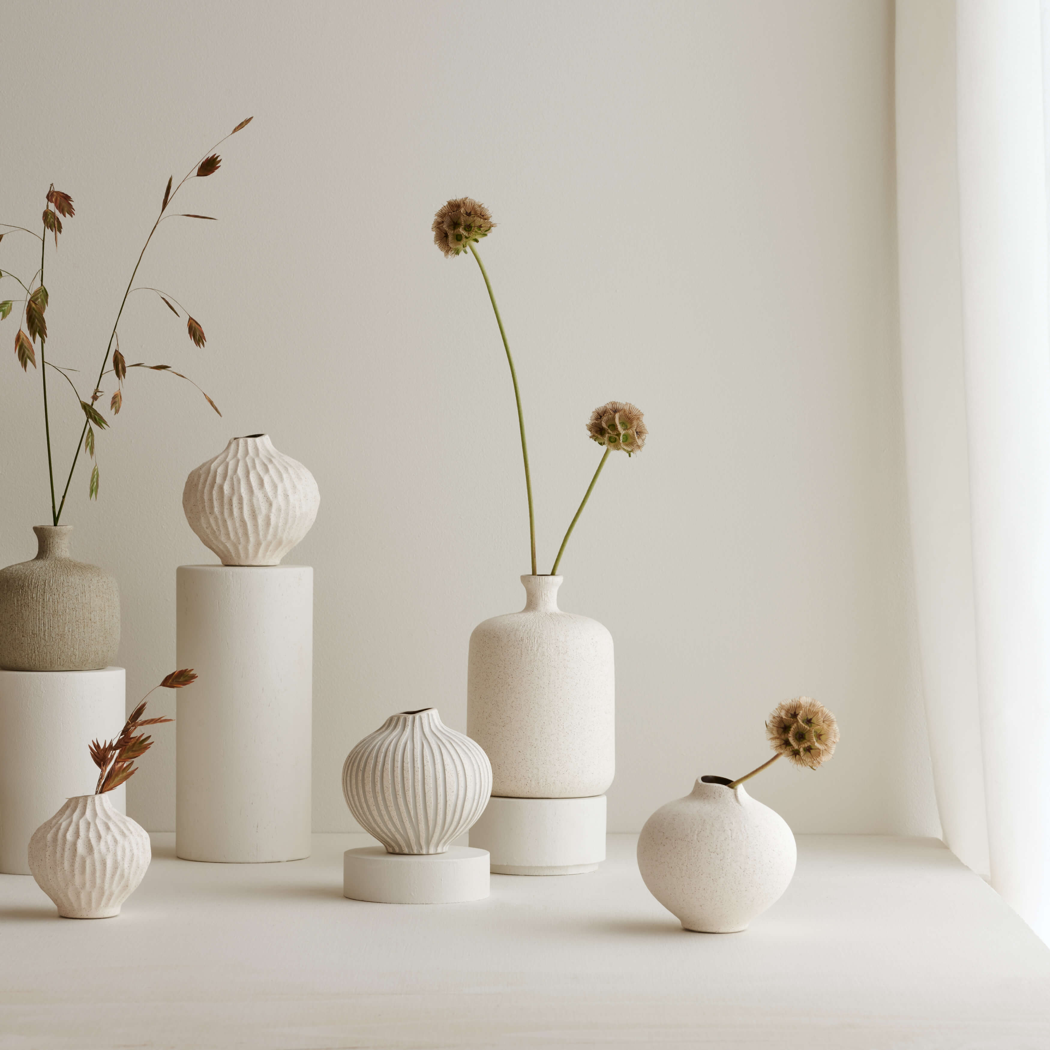 Line Vase | Small | Sand White Cut | by Lindform - Lifestory - Lindform