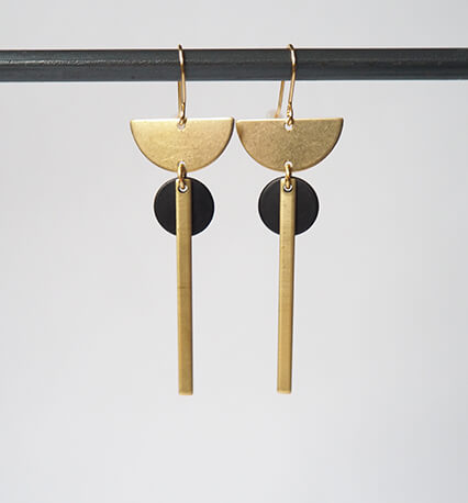Brass Crescent, Black Disc & Bar Earrings | by brass+bold - Lifestory - brass+bold