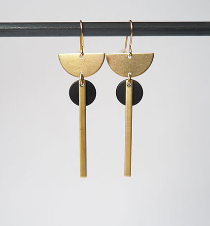 Brass Crescent, Black Disc & Bar Earrings | by brass+bold - Lifestory - brass+bold