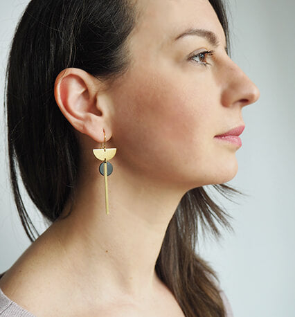 Brass Crescent, Black Disc & Bar Earrings | by brass+bold - Lifestory - brass+bold