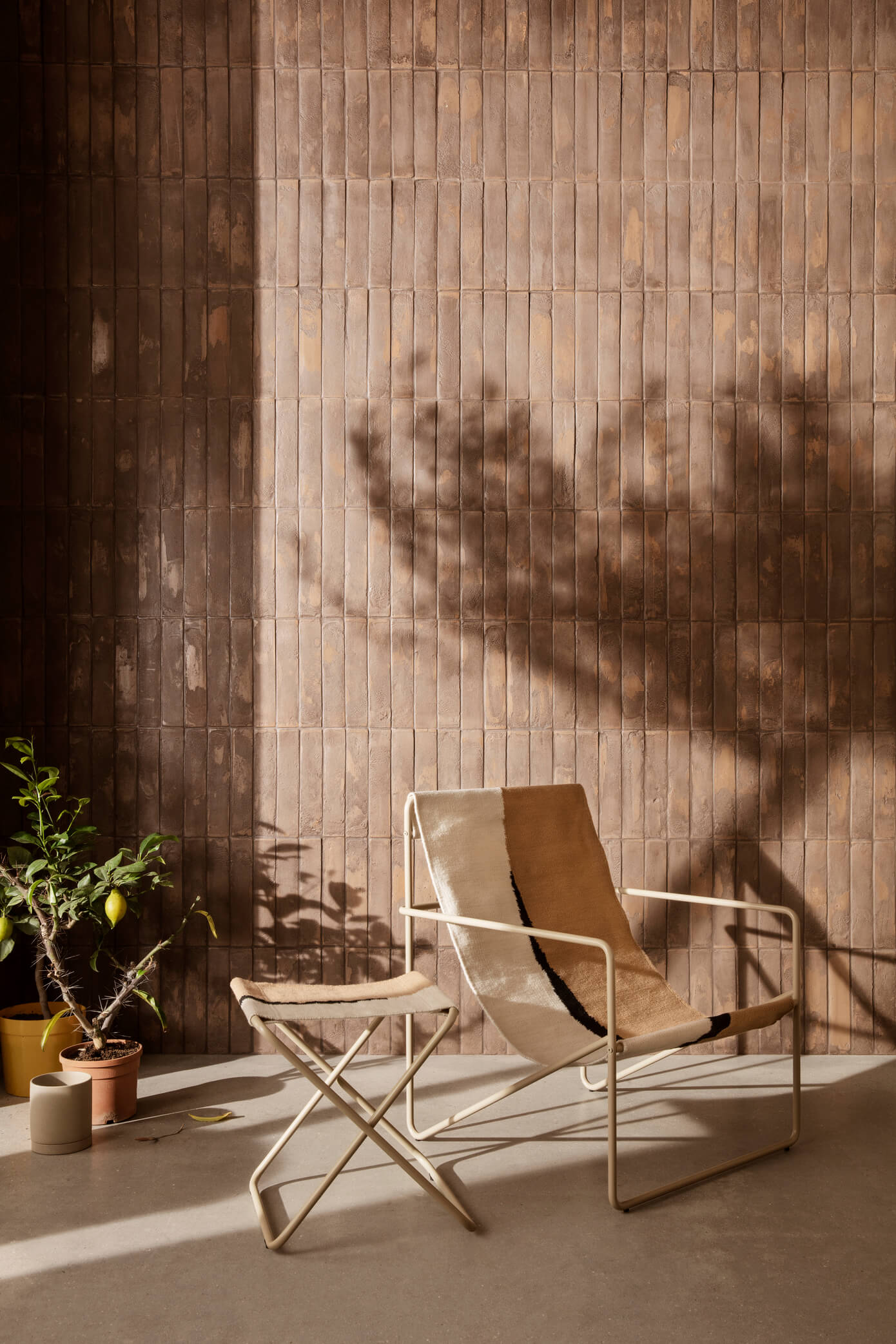 Desert Stool Folding Cashmere Frame Soil Fabric by ferm Living